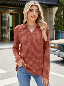 Ribbed Johnny Collar Long Sleeve Top (multiple color options)