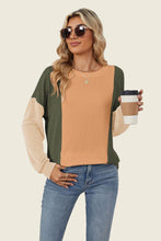 Load image into Gallery viewer, Texture Contrast Round Neck Long Sleeve Top (multiple color options)
