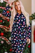 Load image into Gallery viewer, Christmas Lights Print Collared Neck Top and Pants PJ Set
