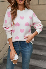 Load image into Gallery viewer, Heart Round Neck Long Sleeve Sweater (multiple color options)
