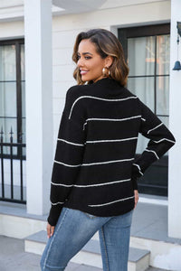 Striped Round Neck Long Sleeve Sweater (multiple color options)