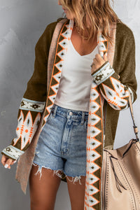 Geometric Open Front Long Sleeve Cardigan (multiple color options)