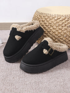 Thermal Fuzzy Buckle Platform Slippers (multiple color options)