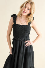 Load image into Gallery viewer, Smocked Ruffled Tiered Dress in Black
