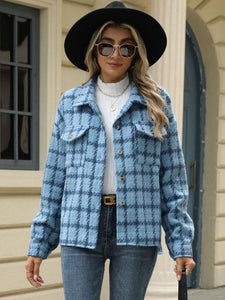 Plaid Collared Neck Long Sleeve Jacket (multiple color options)