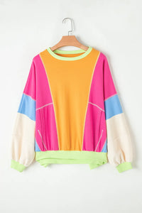 Color Block Round Neck Long Sleeve Top (multiple color options)