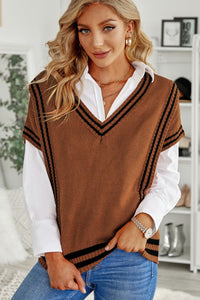 Striped Trim V-Neck Sweater Vest (multiple color options)