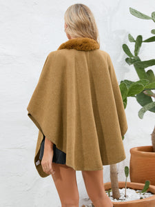 Fuzzy Trim Open Front Poncho (multiple color options)