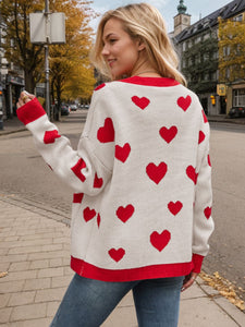 Heart Button Up Dropped Shoulder Long Sleeve Cardigan (multiple color options)