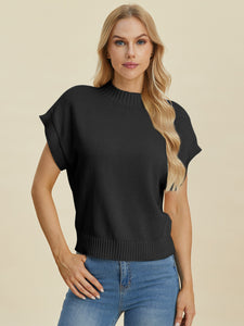 Mock Neck Short Sleeve Sweater (multiple color options)