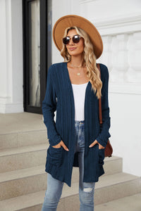 Pocketed Open Front Long Sleeve Cardigan (multiple color options)