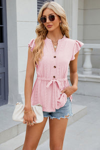 Eyelet Notched Cap Sleeve Blouse (multiple color options)