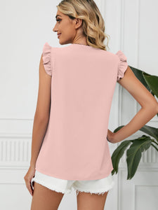 Ruffled V-Neck Cap Sleeve Blouse (multiple color options)