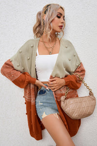 Pompom Color Block Open Front Cardigan (2 color options)