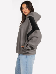 Contrast Dropped Shoulder Long Sleeve Hoodie (multiple color options)