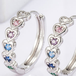 925 Sterling Silver Inlaid Zircon Heart Huggie Earrings