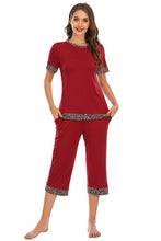 Load image into Gallery viewer, Round Neck Short Sleeve Top and Capris Pants Lounge PJ Set (multiple color options)
