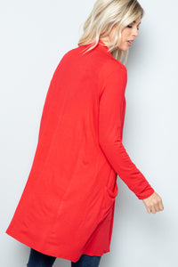 Open Front Cardigan with Pockets in Coral