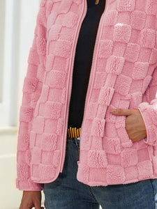 Fuzzy Checkered Zip Up Jacket (multiple color options)