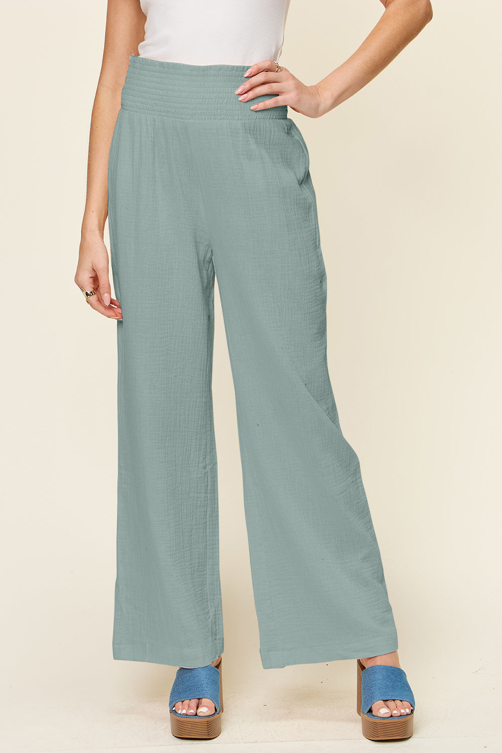 Texture Smocked Waist Wide Leg Pants (multiple color options)