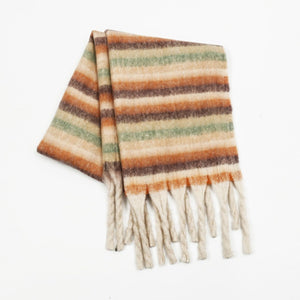 Fringe Contrast Striped Polyester Scarf (multiple color options)