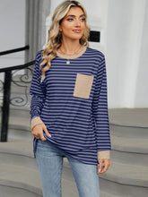 Load image into Gallery viewer, Pocketed Striped Round Neck Long Sleeve Top (multiple color options)
