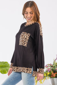 Leopard Round Neck Dropped Shoulder T-Shirt