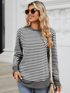 Striped Round Neck Long Sleeve Sweatshirt (multiple color options)