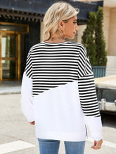 Load image into Gallery viewer, Slit Contrast Striped Long Sleeve Sweatshirt (multiple color options)
