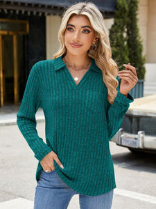 Ribbed Johnny Collar Long Sleeve Top (multiple color options)