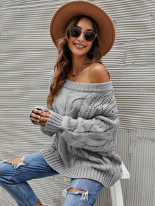 Cable Knit Openwork Off-Shoulder Sweater (multiple color options)