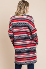 Load image into Gallery viewer, Geometric Open Front Long Sleeve Cardigan with Pockets
