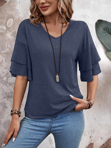 V-Neck Layered Sleeve Top(multiple color options)