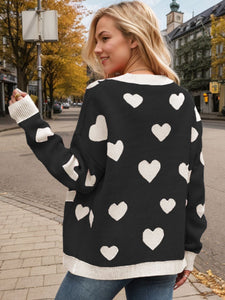 Heart Button Up Dropped Shoulder Long Sleeve Cardigan (multiple color options)