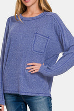 Load image into Gallery viewer, Contrast Stitching Brushed Ribbed Hacci Knit Top in Blue Purple
