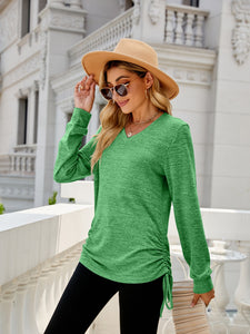 Drawstring V-Neck Long Sleeve Top (multiple color options)