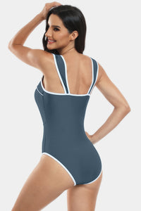 Contrast Trim Wide Strap One-Piece Swimwear (multiple color options_
