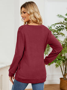 Ruched Shoulder Round Neck Long Sleeve Sweatshirt (multiple color options)