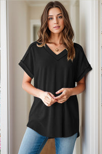 Textured V-Neck Short Sleeve Top (multiple color options)