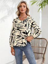 Load image into Gallery viewer, Printed Notched Long Sleeve Blouse
