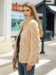 Fuzzy Checkered Zip Up Jacket (multiple color options)