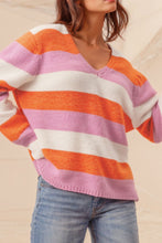 Load image into Gallery viewer, Color Block V-Neck Long Sleeve Sweater
