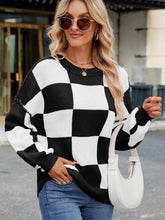 Load image into Gallery viewer, Checkered Round Neck Long Sleeve Sweater (multiple color options)
