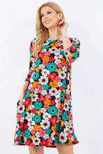 Load image into Gallery viewer, Floral Three-Quarter Sleeve Dress with Pockets
