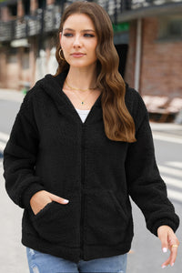 Zip Up Long Sleeve Fuzzy Hooded Outerwear (multiple color options)