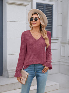 Lace Detail V-Neck Long Sleeve Top (multiple color options)