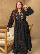 Load image into Gallery viewer, Embroidered Polka Dot Notched Long Sleeve Dress
