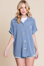 Load image into Gallery viewer, Button Up Short Sleeves Ribbed Shirt

