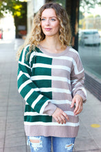 Load image into Gallery viewer, Striped Color Block Sweater in Hunter Green &amp; Taupe
