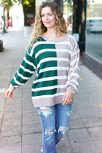 Load image into Gallery viewer, Striped Color Block Sweater in Hunter Green &amp; Taupe
